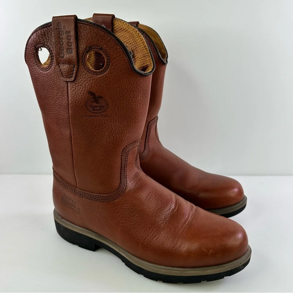 Georgia Boot Men’s Waterproof Leather Farm & Ranch Boots Size 10W - Picture 1 of 8